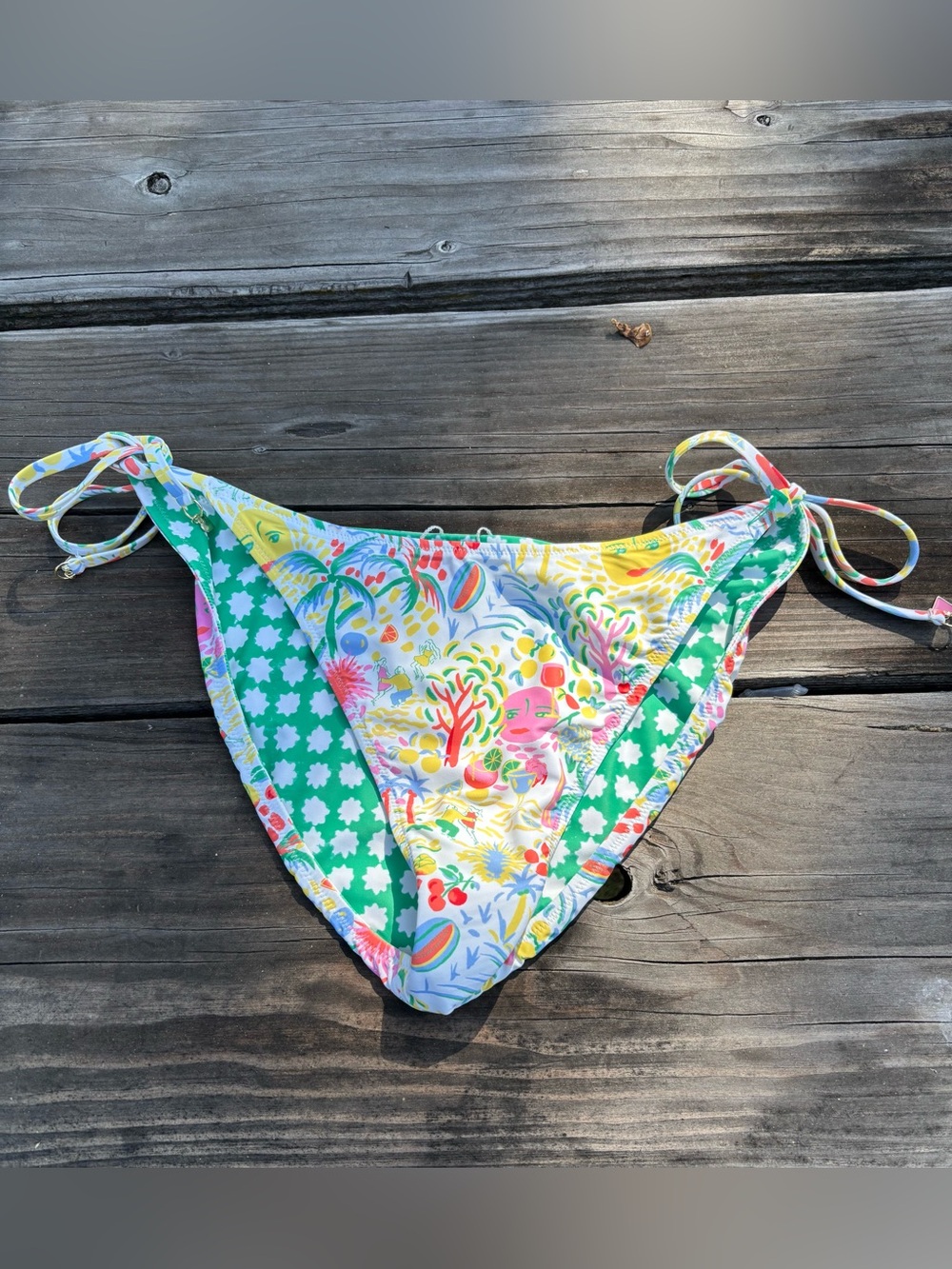 Roller Rabbit Geo reversible side tie bikini bottom size L